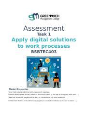 Bsbtec Task Apply Digital Solutions To Work Processes Docx