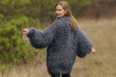 Bluish Grey Oversized Fuzzy Mohair Dress By Supertanya Supertanya