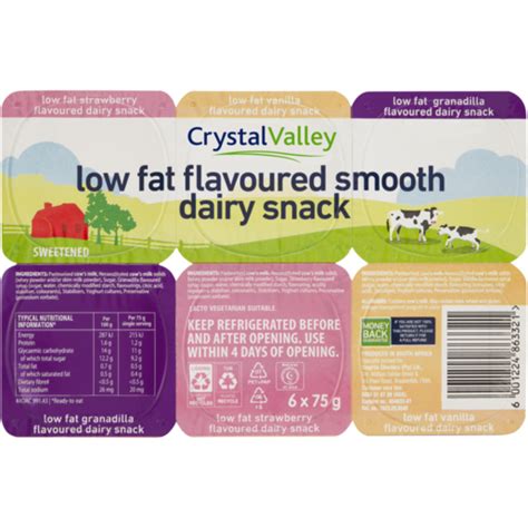 Crystal Valley Assorted Smooth Low Fat Flavoured Dairy Snack 6 X 75g