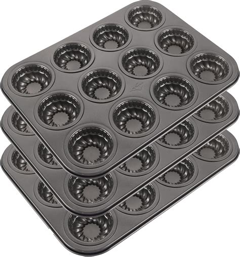 Amazon MUXHEL 3 Pcs 12 Cavity Mini Bundt Cake Pan Non Stick