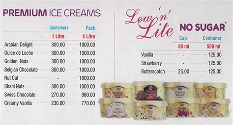 Menu Of Ideal Ice Cream Magadi Road Bangalore