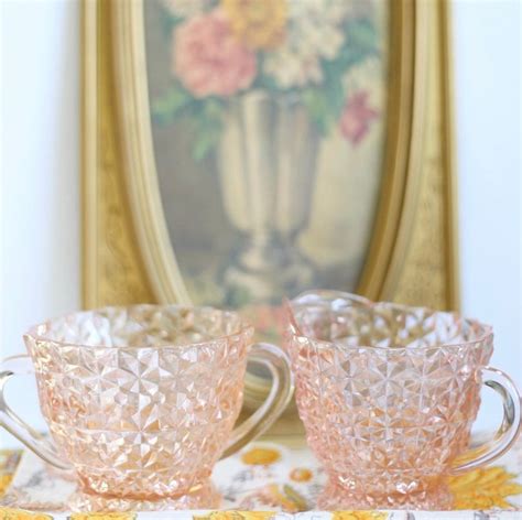 1940s Pink Depression Glass Sugar Bowl Creamer Set Buttons Etsy