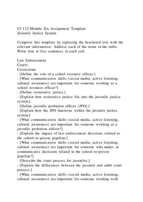 Cj Module Six Assignment Template Juvenile Justice System Pdf