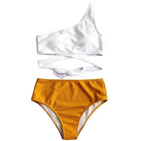 Zaful One Shoulder Two Tone Bikini Set 2018 Bandage Bikini Series