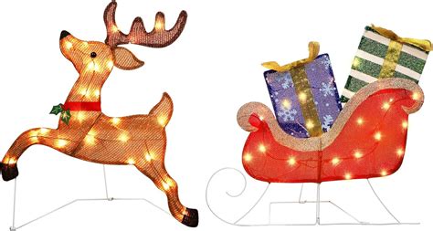 Amazon.com : Prsildan Christmas Lighted Decoration 25" x 44" Reindeer, 50 Lights Christmas ...