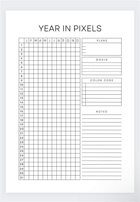 A Year In Pixels Year At A Glance Monthly Planner Mood Chart Yearky