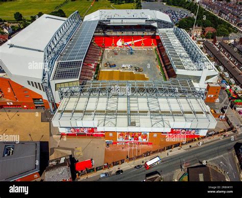 A View From A Drone Of Anfield Stadium Liverpool Work Continues On