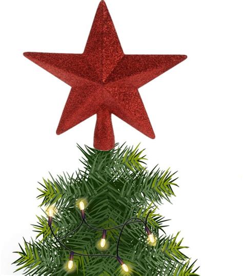 Kerstboom Piek Ster Kunststof Rood Glitter Cm Kerstpieken Bol