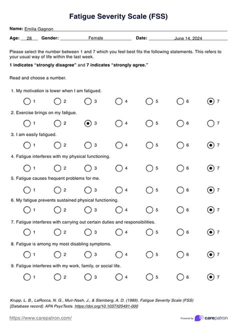 Fatigue Severity Scale Fss And Example Free Pdf Download