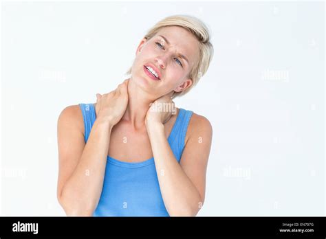 Woman Suffering From Neck Pain Stock Photo Alamy