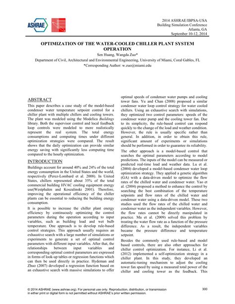 (PDF) Optimization of the water-cooled chiller plant system operation