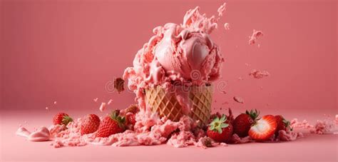 Close Up Of Fresh Tasty Ice Cream In A Cone Created With Generative Ai