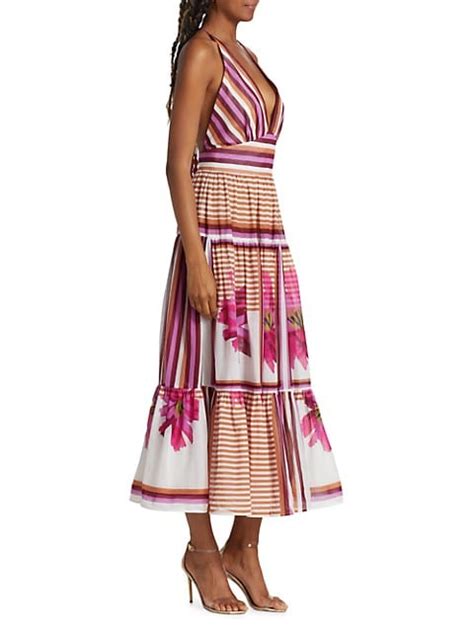 Shop Silvia Tcherassi Valerie Striped And Floral Midi Dress Saks Fifth