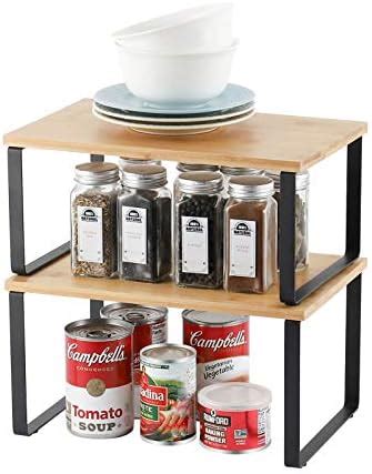 Pack Bamboo Kitchen Shelf Organizer For Cabinet Expandable