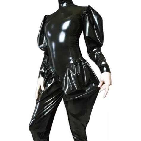 1311 Latex Rubber Gummi Ruffles Puff Sleeves Catsuit Bodysuit