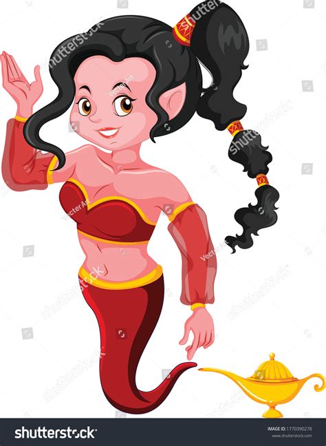 Lady Genie Flying Out Lamp Cartoon Stock Vector Royalty Free