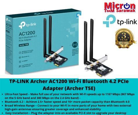 Tp Link Archer T5E AC1200 Dual Band Wi Fi Bluetooth PCI Express Adapter