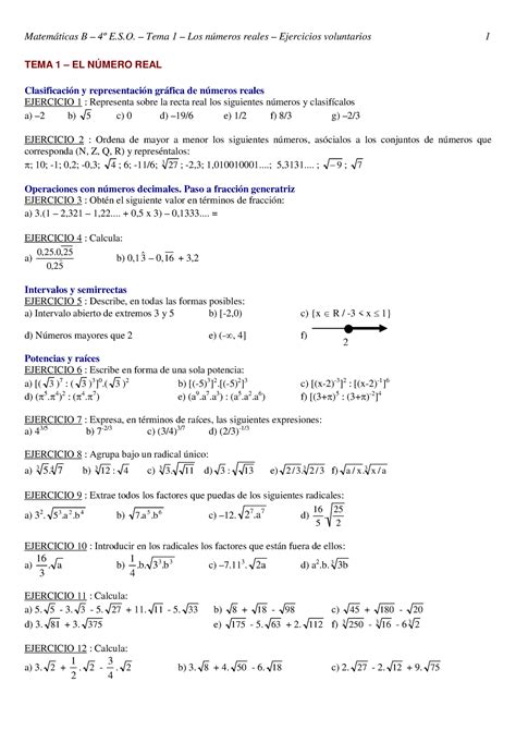 Umerso Reales Ejercicios Matemáticas B 4º E S Tema 1 Los