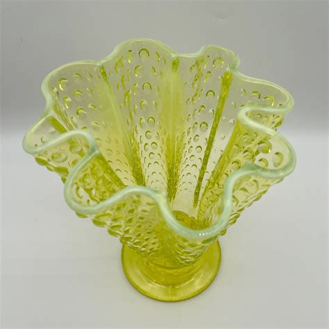 Fenton Art Glass Topaz Opalescent Hobnail Vaseline Glass Etsy