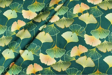 Tissu Velours Feuilles Ginkgo Meraude