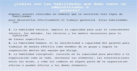 ¿cuáles Son Las Habilidades Que Debe Tener Un Administrador O Gerente