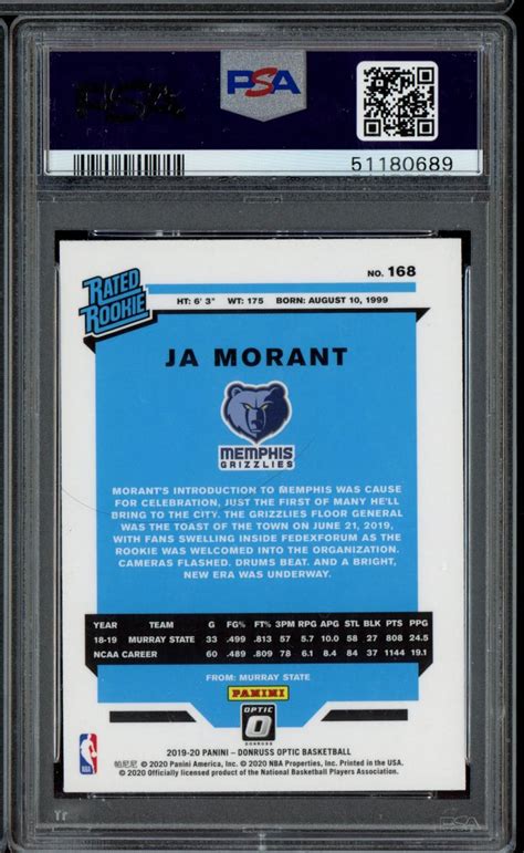 Ja Morant Panini Donruss Optic Rated Rookie Rookie Rc Psa