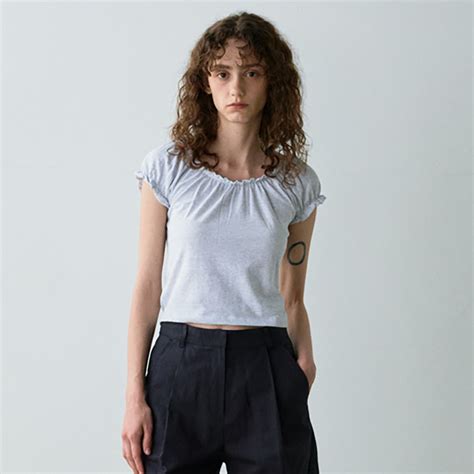 Shirring Boat Neck Tee Gray