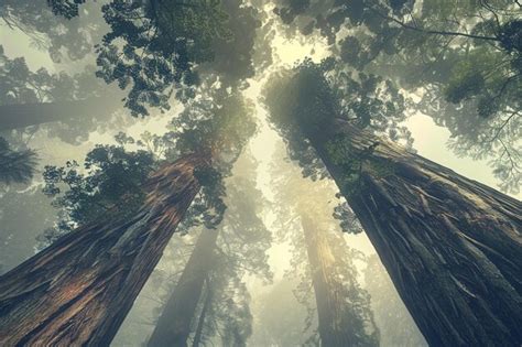 Premium Photo Towering Redwoods Standing Tall In A Misty Forest