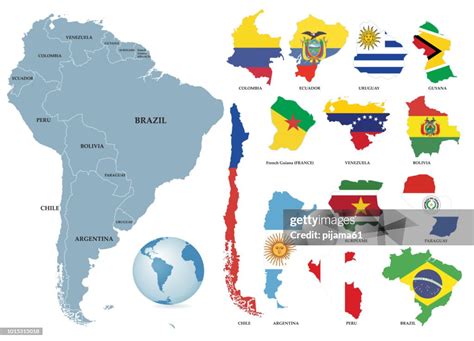 Vector Illustration All Flags Of South America All Countries Of South