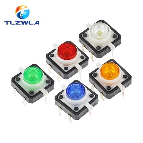 5PCS 12X12X7 3 Tactile Push Button Switch Momentary Tact LED 5 Color