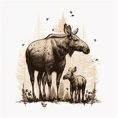 Premium AI Image | An illustration of a moose and a baby.