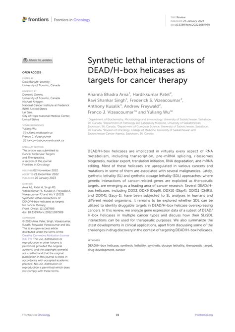 Pdf Synthetic Lethal Interactions Of Dead H Box Helicases As Targets