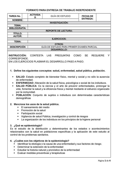 GUIA DE Estudio PARA Primer Parcial FORMATO PARA ENTREGA DE TRABAJO