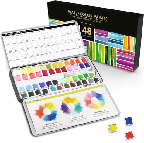 DOODLE HOG 48 Premium Watercolor Half Pan Set In Metal Palette Water