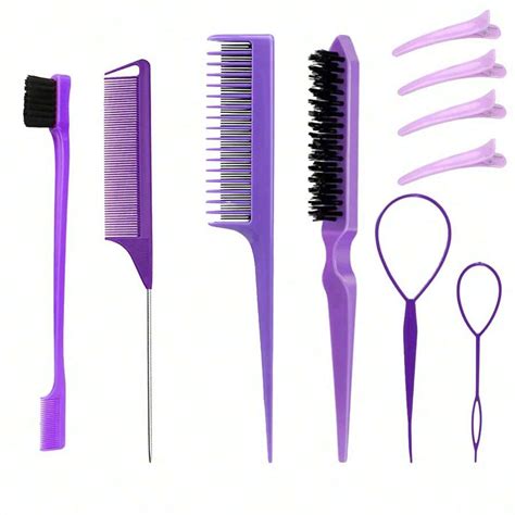 10 Pieces Hair Styling Comb Set Teasing Hair Brush Triple Teasing Comb Rat Tail Combs Edge Brush