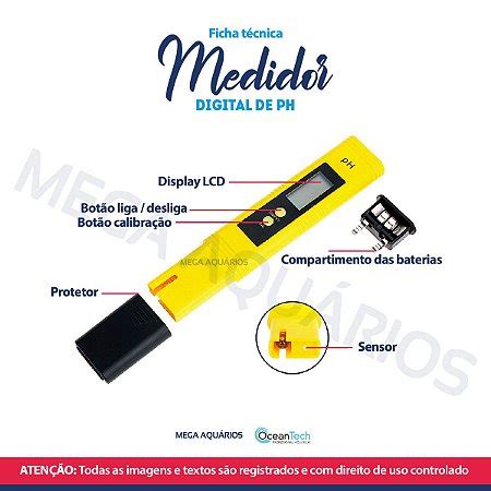 Medidor digital de PH teste água aquário OceanTech caneta Mega Aquários