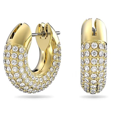 SWAROVSKI Dextera Hoop Earrings Pavé Small White Gold Tone Plated 免税