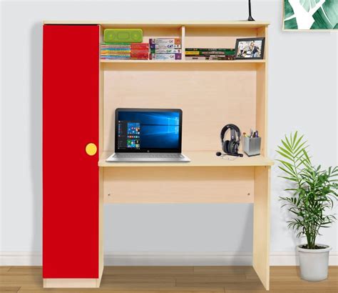 Buy Studio Kids Study Table with BookShelf and Wardrobe (Red) at 20% OFF Online | Wooden Street