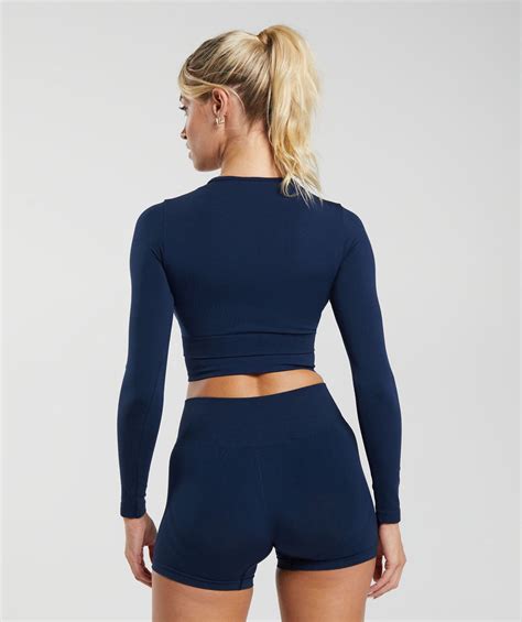 Gymshark Everyday Seamless Long Sleeve Crop Top Blue Gymshark