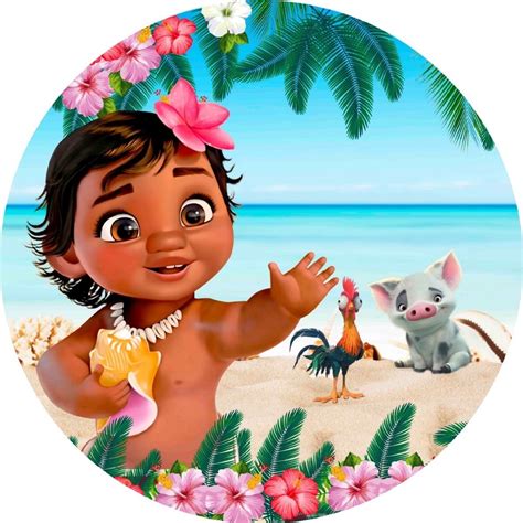 Painel em lona Redondo Decoração de festa Infantil Tema Moana Baby ref