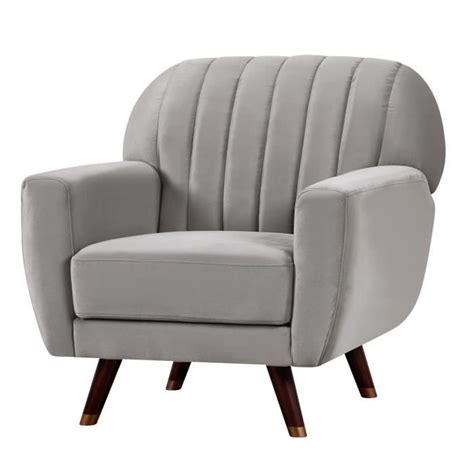 Ernest Fauteuil Velours Gris Perle Classique L X P Cm