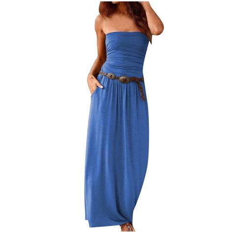 BLVB Womens Tube Top Maxi Dresses 2024 Summer Off The Shoulder