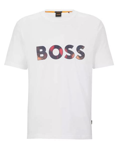 Boss Mens Teeart Relaxed Fit Camo Logo T Shirt White Tee