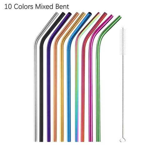 Rainbow Color Reusable Metal Straws Set With Cleaner Brush 304