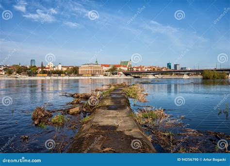 Old Pier On Vistula River In City Of Warsaw Stock Photo Image Of