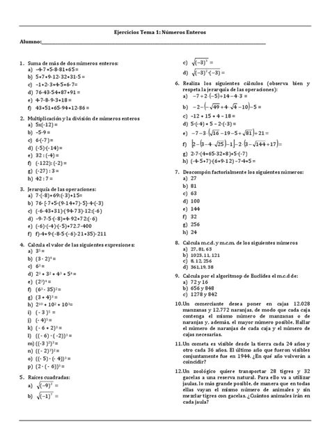 PDF 4ESOA Ejercicios Tema 01 Numeros Enteros DOKUMEN TIPS