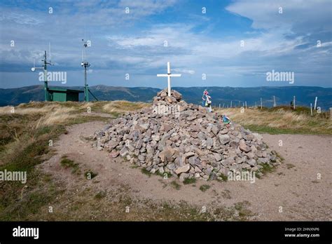 Col Du Petit Ballon Im Elsass Mit Steinhaufen Statue Der Jungfrau