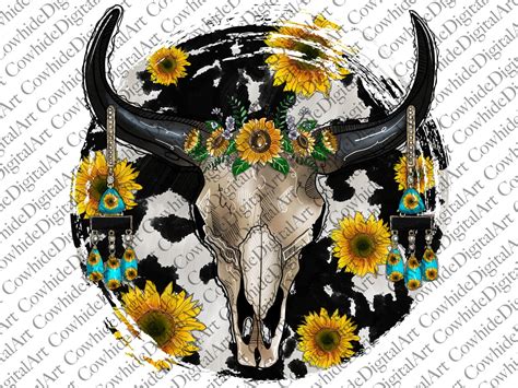 Bull Skull With Sunflower Western Png Filebull Skull Etsy