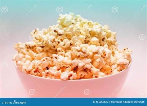 Popcorn in White Big Bowl Isolated on White Background with Pastel Color Filter Effect Stock ...