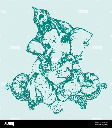 Illustration Of A Sketch Of Lord Ganesha Silhouette On A Green